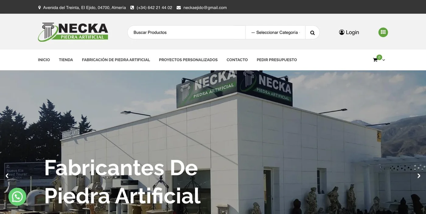 Web de Necka, fabricante de piedra artificial en El Ejido, con tienda online