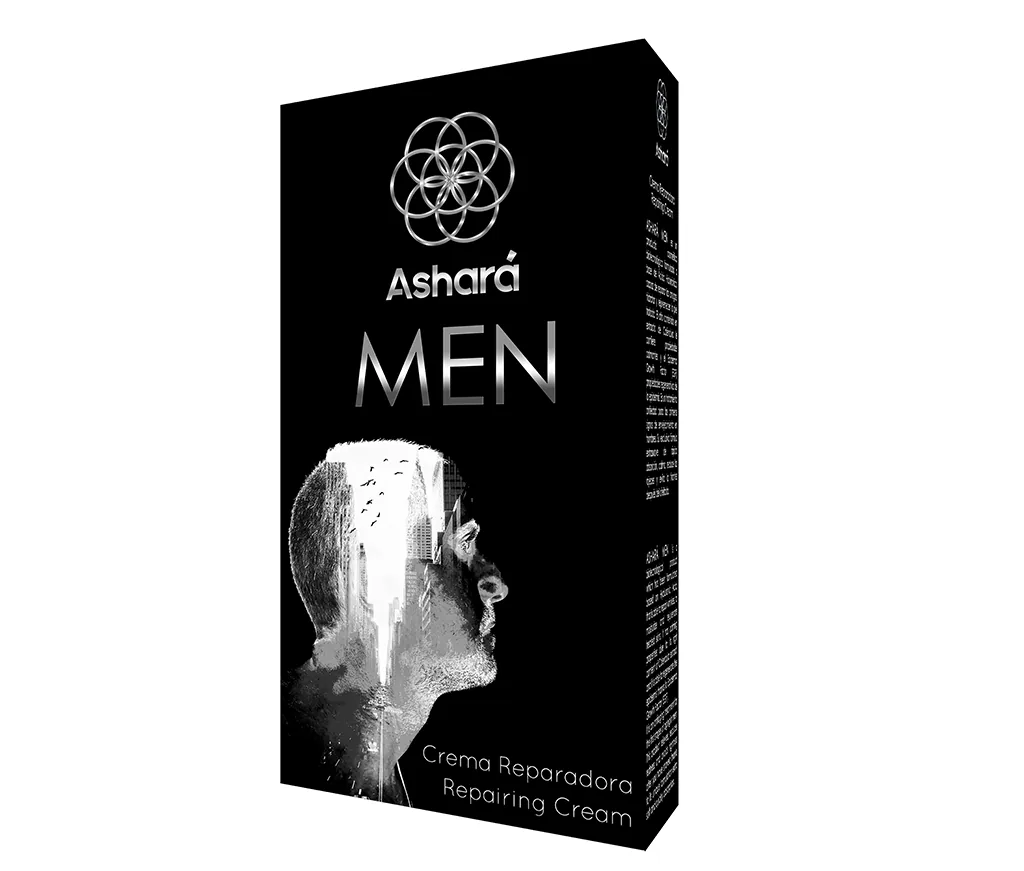 Caja de packaging Ashará Men para crema reparadora