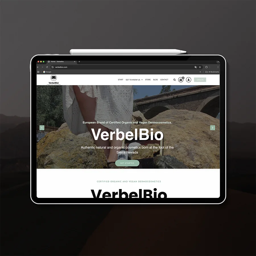 Web de Verbelbio, cosmética ecológica y vegana certificada, en tablet